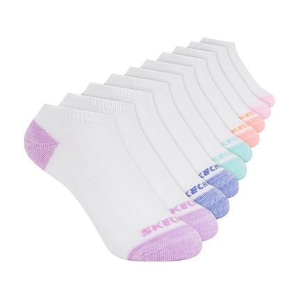 Skechers Girls' 10-Pack Performance No Show Socks, Everyday Wear for Kids, Soft & Comfort-fit, White Multicolor, 7-8.5