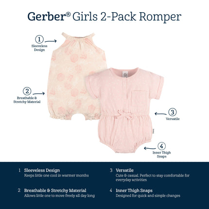 Gerber - Conjunto de mamelucos de manga corta y sin mangas para bebé niña, conchas, 12 meses