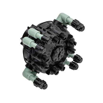 Orbit 61008 Colector de riego por goteo de 8 puertos de flujo ajustable para tubo de 1/4"