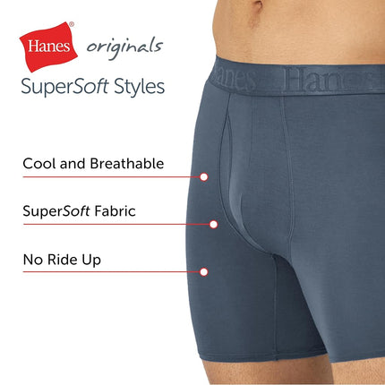 Hanes Men's Originals Boxer Briefs & Trunks, Supersoft Bamboo from Viscose Underwear, 3-Pack, Regular Leg-Black-3 Pack, L (Pack of 3)