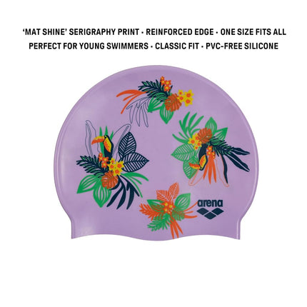 arena Unisex Junior Print Swim Cap for Boys and Girls, 100% Silicone, One Size, Toucans