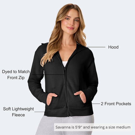 Hanes womensO4637Women's Fleece Full Zip Hood Long Sleeve Hoody - Off-White - Medium