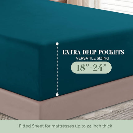 Elegant Comfort 4-Piece Bed Sheet Set - Luxury Bedding 1500 Premium Hotel Quality Microfiber, All Around Elastic 18-24 Inches Deep Fitted Sheet- Extra Deep Pocket Sheets, King, Marine Teal