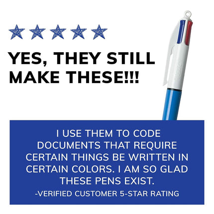 Bic 4-Color Ballpoint Retractable Pen, Assorted Ink, Medium, 3 per Pack, Sold as One Pack