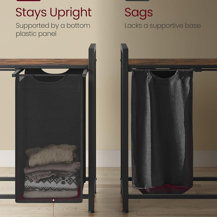 VASAGLE Laundry Hamper, Laundry Basket, Laundry Sorter with 2 Pull-Out and Removable Bags, Shelf, Metal Frame, 2 x 12.1 Gallons (46 L), 28.8 x 13 x 28.4 Inches, Bicolor and Rustic Brown UBLH201X01