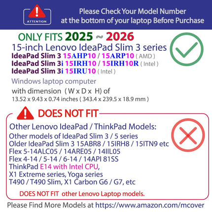 mCover Case ONLY Compatible for 2025-2026 15" Lenovo IdeaPad Slim 3 15AHP10 / 15ARP10 / 15IRH10 / 15IRU10 Series Windows Computers (NOT Fitting Any Other Lenovo Models) (Black)
