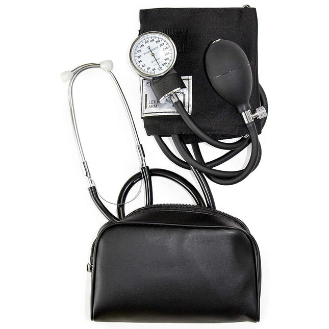 HealthSmart Manual Blood Pressure Monitor for Adult Upper Arm, Standard Cuff Size 10-14 inches with Attached Stethoscope, Black