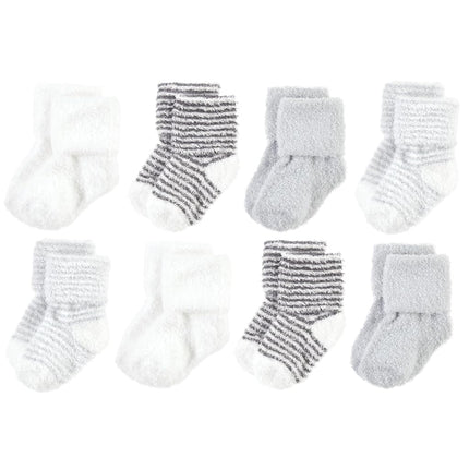 Hudson Baby Unisex Baby Cotton Rich Newborn and Terry Socks, Gray Stripe 8 Pack, 12-24 Months, Gray Stripe 8 Pack, 12-24 Months