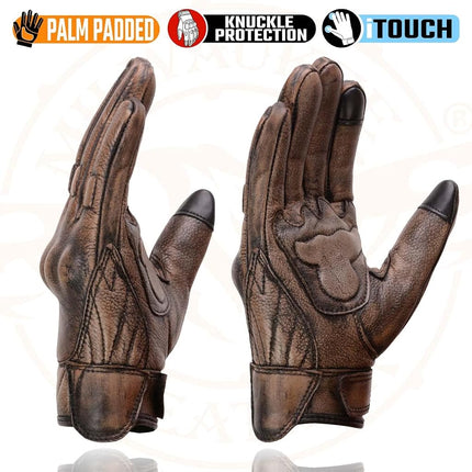 Milwaukee Leather MG7514 Guantes de Moto de Cuero Marrón para Hombre Compatibles con Pantallas Táctiles, Palma de Gel y Nudillos Protectores - 4X-Large