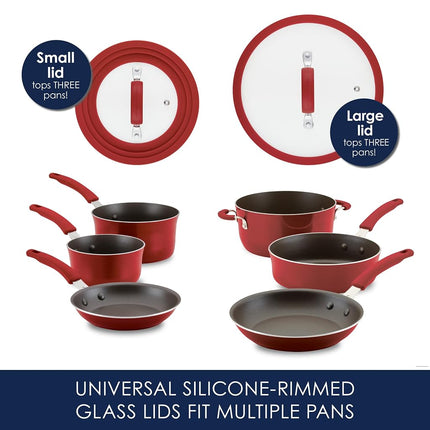Rachael Ray Cook + Create Nonstick Cookware/Pots and Pan Set, 10 Piece, Red