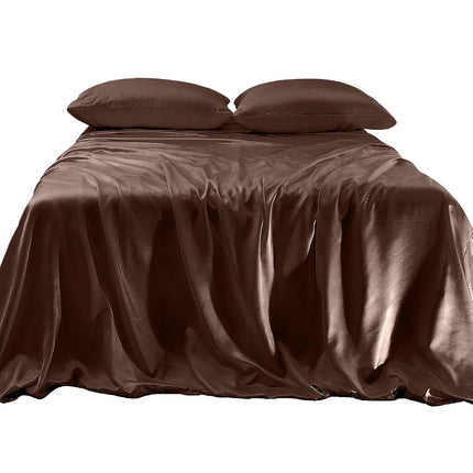 Elegant Comfort Luxurious 4-Piece Silky Satin Sheet Set, Skin and Hair Friendly, Wrinkle, Fade, Stain Resistant with Deep Pockets Fitted Sheet, Cooling Soft Satin Sheets, Queen, Chocolate Brown