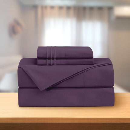 Elegant Comfort Count Egyptian Quality, Wrinkle Resistant Cool & Breathable, Easy Elastic Fitted, Microfiber, Plum-Purple, King
