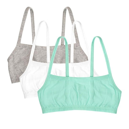 Fruit of the Loom Girls' Spaghetti Strap Sport Bra, Mint Chip/White/Grey Heather, 32