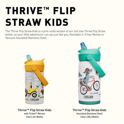 Camelbak THRIVE FLIP STRAW KIDS 415 ml – sport bottle – leak-proof – child-friendly size – easy drinking mechanism – ideal for on-the-go – Hip Dinos, size: OS