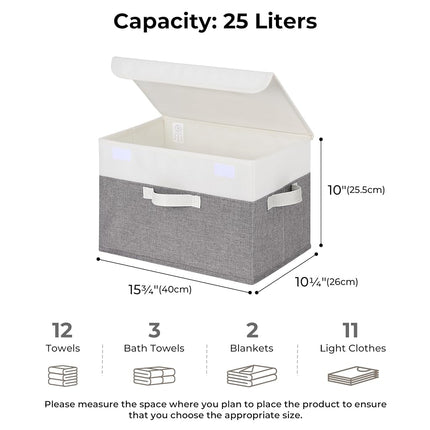 GRANNY SAYS Storage Boxes with Lids, Pack of 2 Fabric Bins, Decorative Containers with Lids, Pretty Storage Baskets with Lid, Clothes Bins for Organising, White&Grey