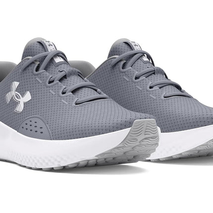 Under Armour Men's Charged Surge 4, Comfortable Men's Runners with Breathable Mesh Upper Design, Durable and Responsive Running Shoes,Steel / Mod Gray / White,10