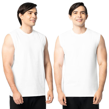 Fruit of the Loom Men's Eversoft Cotton Sleeveless T Shirts, Breathable & Moisture Wicking with Odor Control, Sizes S-4x Undershirt, Muscle-2 Pack-White, XXL (Pack of 2)
