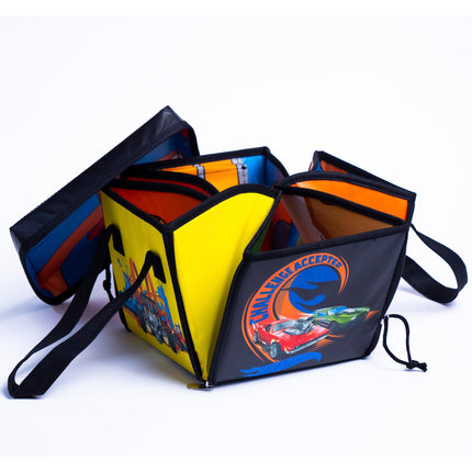 Caja de almacenamiento Hot Wheels Tara Toys Ramp It Up ZipBin, capacidad para 300 coches de juguete, incluye alfombrilla de juego y 2 rampas plegables, a partir de 3 años