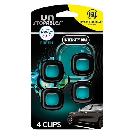 Febreze - Unstopables Car Odor-Fighting Air Freshener, Fresh Scent, 0.07 oz, Pack of 4