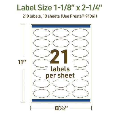 Avery Sure Feed Dissolvable Oval Labels with Sure Feed Technology, 1-1/8" x 2-1/4", Matte White, Edge Printing, Compatible with Laser and Inkjet Printers, 210