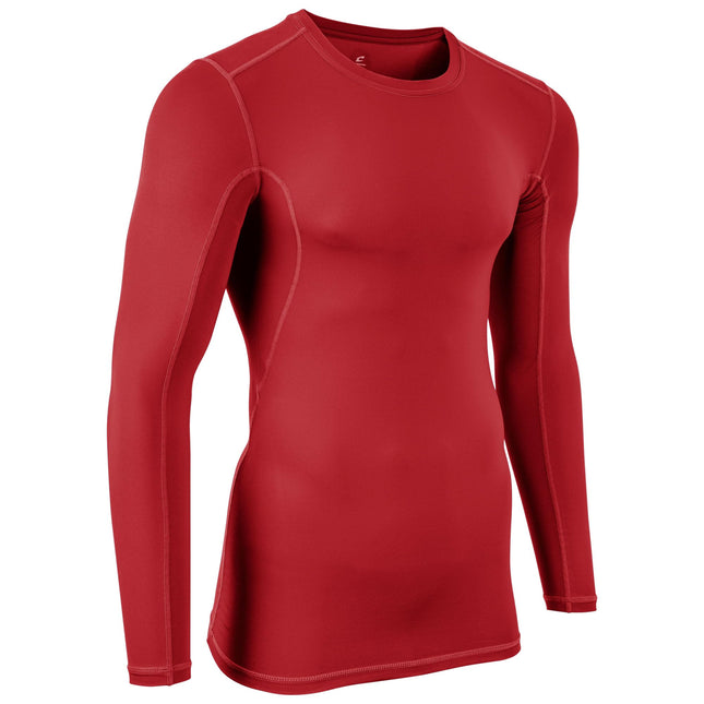 CHAMPRO Long Sleeve Compression Shirt - Polyester/Spandex, Adult Large, Scarlet