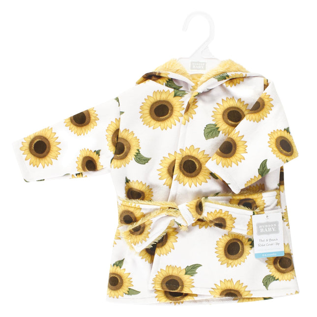 Hudson Baby Unisex Baby Mink with Faux Fur Lining Pool and Beach Robe Cover-ups, Sunflower, 18-24 Months
