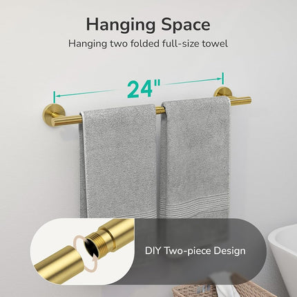 USHOWER 24-Inch Bath Towel Bar, Durable SUS304 Stainless Steel, Brushed Gold, Modern Style (Total Length 26 5/8-Inch)
