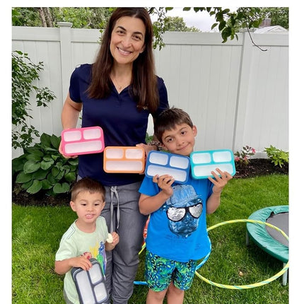 MINI Lunch-Box Snack Containers for Kids | Small Bento-Box Portion Container | Toddler Pre-School | Leak-Proof Boxes for Work, Travel | Best for Adults Boys or Girls | Blue + Orange Set of 2…