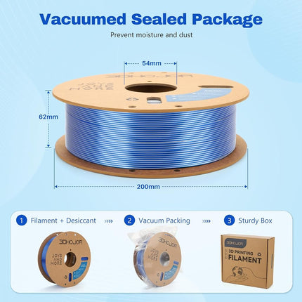 3DHoJor Silk PLA Filament 1.75mm Blue Silver Dual Color 1KG (2.2lbs) 3D Printing Filament +/- 0.03mm Accuracy Fits Most FDM 3D Printers