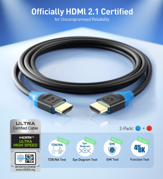 Cable Matters [Ultra High Speed HDMI Certified] 2-Pack 48Gbps 8K HDMI Cable 9.8 ft / 3m with 8K@60Hz, 4K@240Hz and HDR Support for PS5, Xbox Series X/S, RTX3080/3090, RX 6800/6900, Apple TV, and More