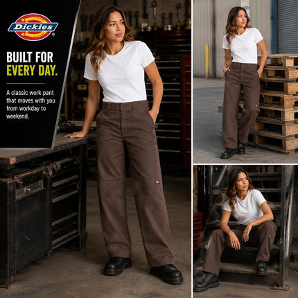 Dickies Womens Loose Fit Double Knee Work Pant (Fp283), Mushroom, 28 Long