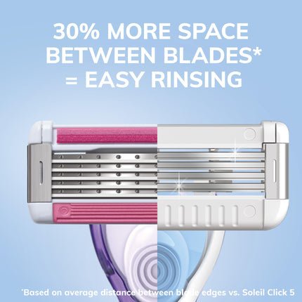 BIC EasyRinse Sensitive Anti-Clogging, Rasoirs rechargeables pour femmes à 4 lames, 1 manche de rasoir et 3 cartouches de rasoir de rechange