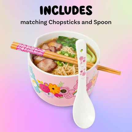 Bol en céramique Silver Buffalo Les Bisounours Fleurs de printemps pour nouilles ramen ou riz avec baguettes, compatible micro-ondes, 590 ml