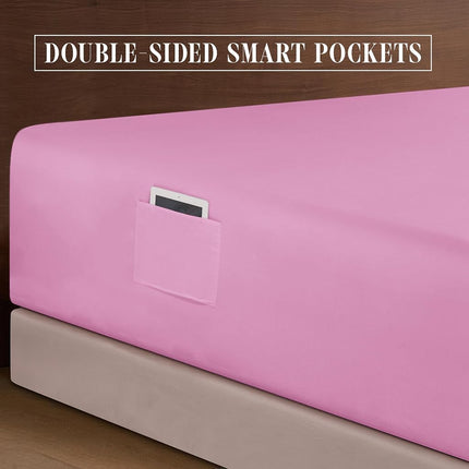 Elegant Comfort 4-Piece Bed Sheet Set - Luxury Bedding 1500 Premium Hotel Quality Microfiber, All Around Elastic 18-24 Inches Deep Fitted Sheet- Extra Deep Pocket Sheets, King, Light Pink