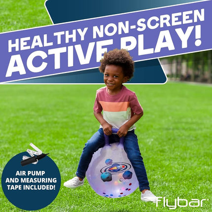 Flybar Hopper Ball for Kids, Inflatable Bouncy Ride-On Ball w/Handle for Indoor & Outdoor Active Play, Includes Pump, Jump Toy for Boys & Girls, Supports Up to 165 lbs, Ages 3+, 18-Inch, Small