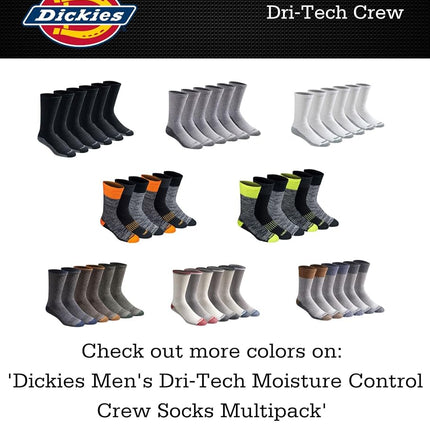 Dickies Men's Dri-tech Moisture Control Crew Socks Multipack, Heathered Grey (6 Pairs), Shoe Size: 12-15