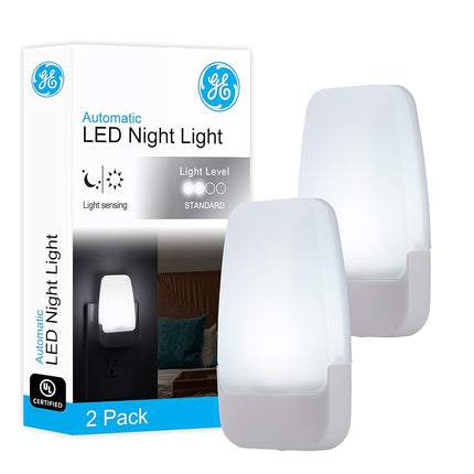 GE LED Night Light, Plug-in, Dusk to Dawn Sensor, Cool White, Ambient Lighting, for Kids Adults Bedroom, Bathroom, Nursery, Kitchen, Hallway, 55991, 2 Pack