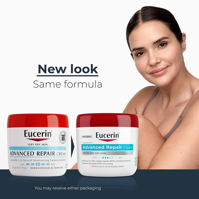 Eucerin Advanced Repair Body Cream for Very Dry Skin, Fragrance Free, 16 Oz Jar
