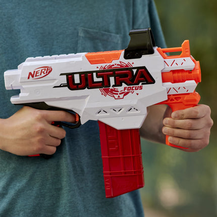 Nerf Ultra Focus Motorized Blaster, 10 AccuStrike Ultra Darts, Clip, Stock, Compatible Only with Nerf Ultra Darts Amazon Exclusive