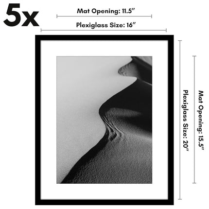 Americanflat 16x20 Picture Frame Set of 5 in Black - Use as 12x16 Picture Frame with Mat or 16x20 Frame Without Mat - Picture Frames Collage Wall Decor with Plexiglass Cover - Gallery Wall Frame Set