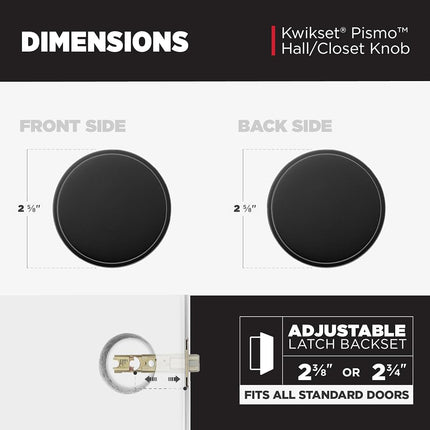 Kwikset Pismo Interior Passage Door Knob, Handle for Closet and Hallway Doors, Non-Locking Doorknob in Matte Black, with Microban Protection