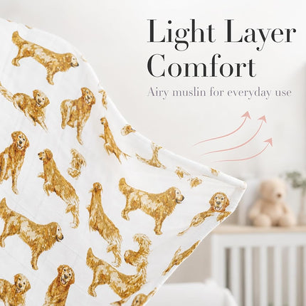 Mud Pie Golden Retriever Print Muslin Baby Swaddle Blanket, 47" x 47"