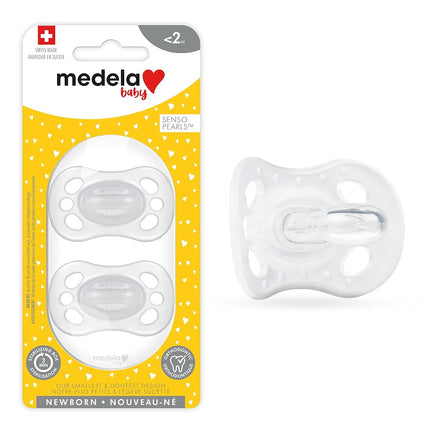 Sucette Medela Baby | Nouveau-né 0-2 Mois | Lot de 2 | Comprend un étui de stérilisation | Sans silicone et sans BPA | Favorise la succion naturelle | Transparente