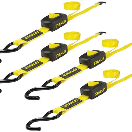 STANLEY S2002 Black/Yellow 1" x 10' Enclosed Cam-buckle Tie Down Straps - 400 lb Safe Working Load / 1,200 lb Break Strength, 4 Pack