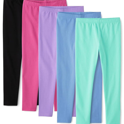 The Children's Place Girls' Assorted Everyday Pull on Leggings, Purple/Blue/Mint/Pink/Black 5-Pack, X-Large