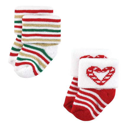Hudson Baby Baby Girls' Cotton Rich Newborn and Terry Socks, 12 Days of Christmas Girl, 12-24 Months