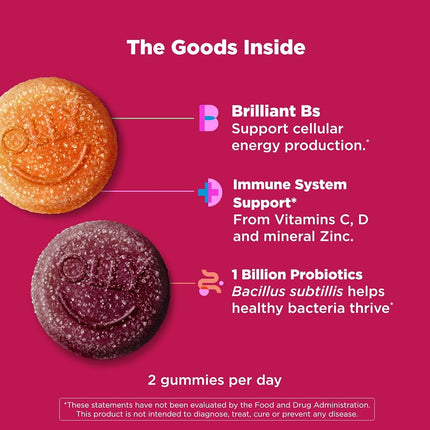 OLLY Adult Multivitamin + Probiotic Gummy, 1 Billion CFUs, Digestive and Immune Support, Chewable Supplement, Tropical Flavor, 35 Day Supply - 70 Count
