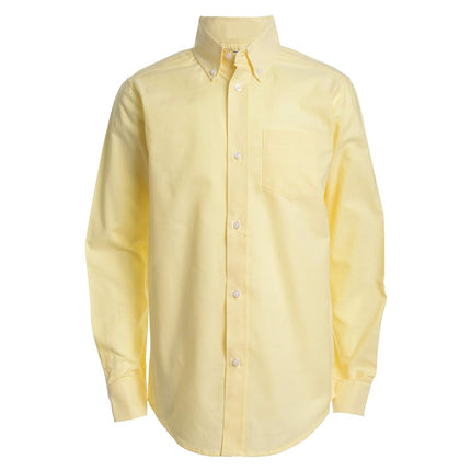 Izod Boys Long Sleeve Button Up Collar Chest Pocket Oxford Shirt, Yellow, 14