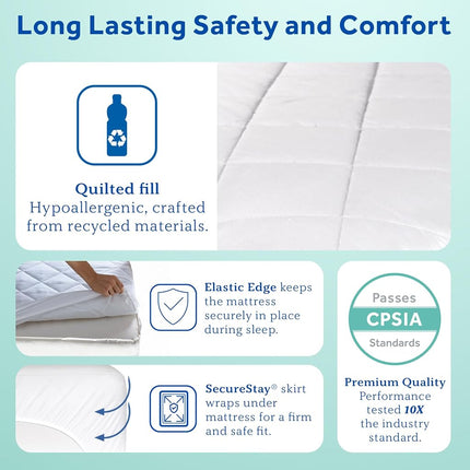 Sealy Baby Cool Comfort Cooling Breathable Waterproof Crib Mattress Protector Pad, Toddler Bed Cover, Infant and Newborn Durable Comfortable Topper, Machine Washable and Dryer Friendly, 52x28”- White