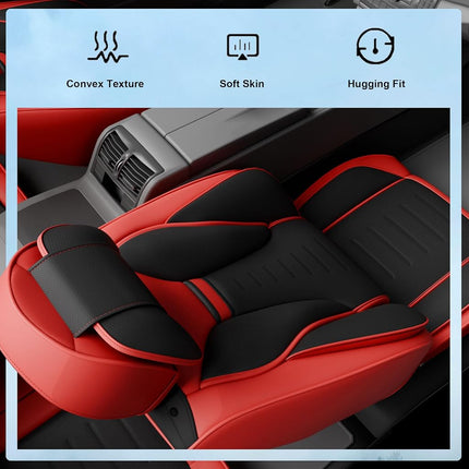 SLARY 5PCS Angel Wings Front and Back Car Seat Covers Auto Interior Accessories with Water Proof Nappa Leather for Cars SUV Pick-up Truck Universal Comfortable and Breathable (Full Set, Martha Red)